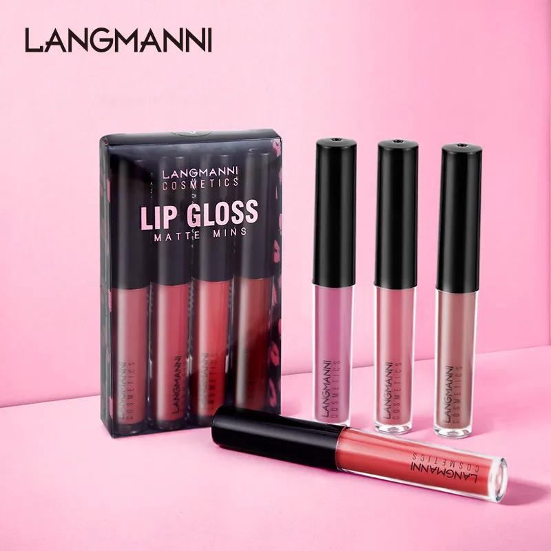 JC Langmanni 4-piece MINI set Matte liquid lipstick Lip Gloss Set for lasting moisture, water-proof, non stick cup Lip Glaze for Women makeup 2 sets of colors