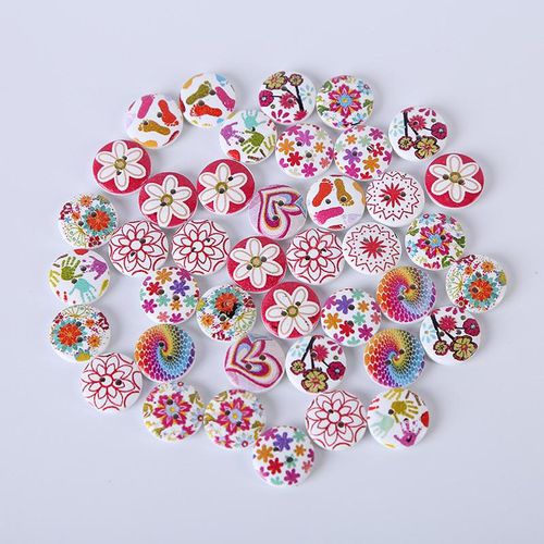 100 Pieces DIY Handmade Material Painted Wooden Button Clothing Accessories