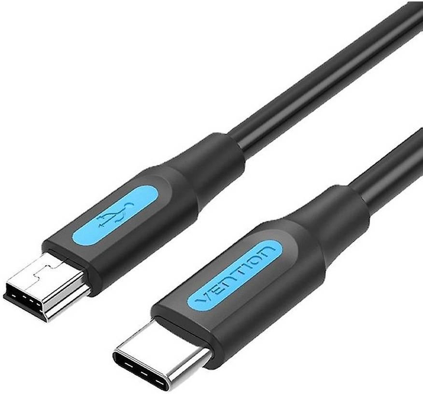 Vention USB 2.0 C Male to Mini-B Male 2A Cable, Reinforced Interface, Fast Data Transmission, USB-C Laptop Storage Extension, 1 Meter, Black | COWBF