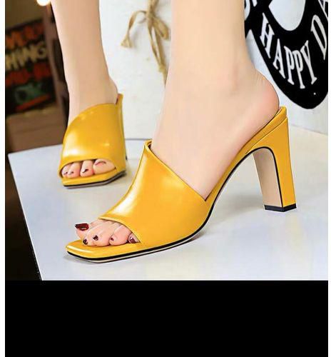 Classy Ladies Heeled Slippers- Yellow