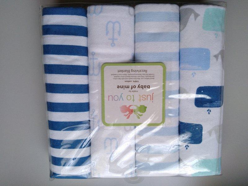 Baby Swaddle Blanket Printed Flannel 100% Cotton (White/Blue)