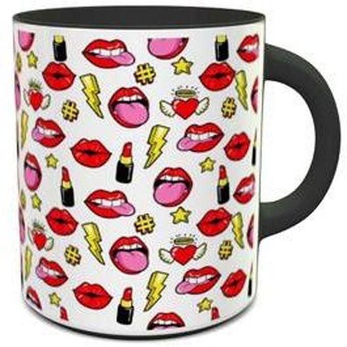 Heat Sensitive Magic Ceramic Mug With Lips Hearts And Stars Pattern Design 211