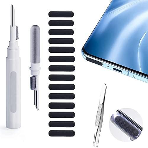 MMAK 3 in 1 Multifunction Bluetooth Earbuds Cleaning Pen & Dustproof Net Stickers, Speaker Mesh Anti Dust Adhesive Sticker (14pcs-1.6cm Each) With Forceps, Compatible for iPhone and Android Mobile