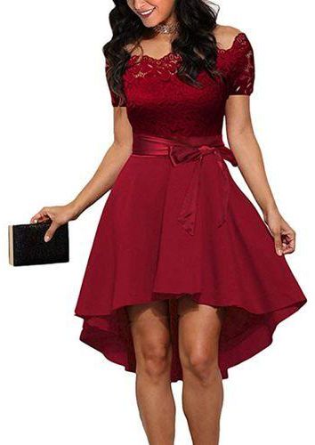 Lace And Satin Short Sleeve Off Shoulder Women's Party Dress price from  jumia in Nigeria - Yaoota!
