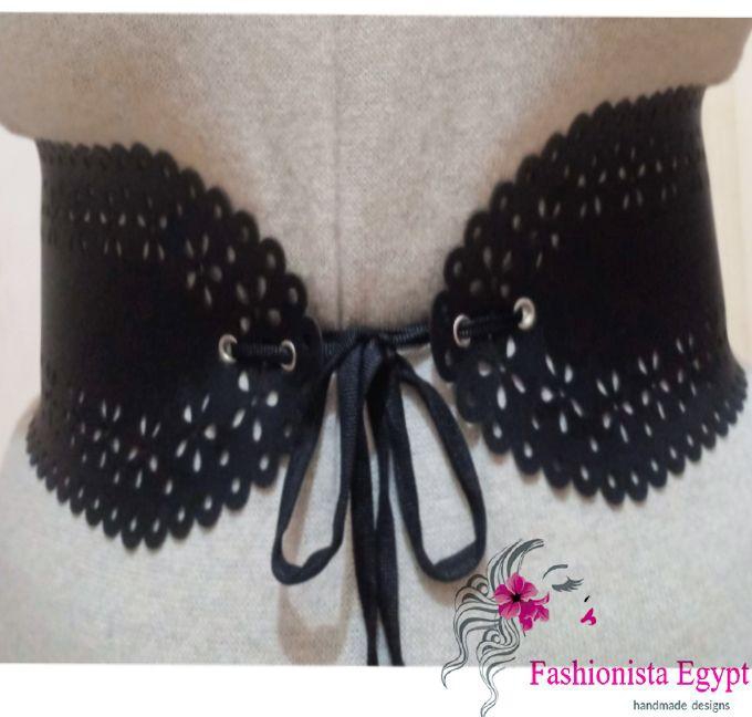 Fashionista Egypt Handmade Designs حزام جلد اسود انيق لأطلاله متميزه