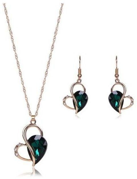 Crystal Drop Earrings+Necklace+Pendant Jewelry Set - Purple