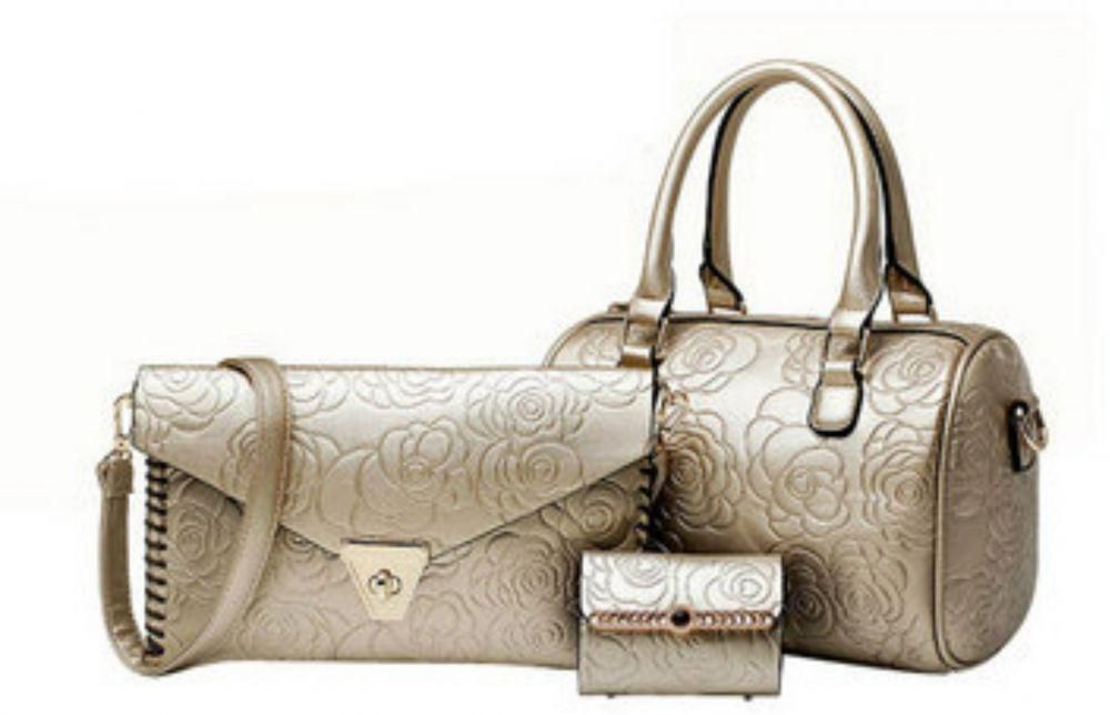Faux Leather Bag For Women,Gold - Handbags Sets