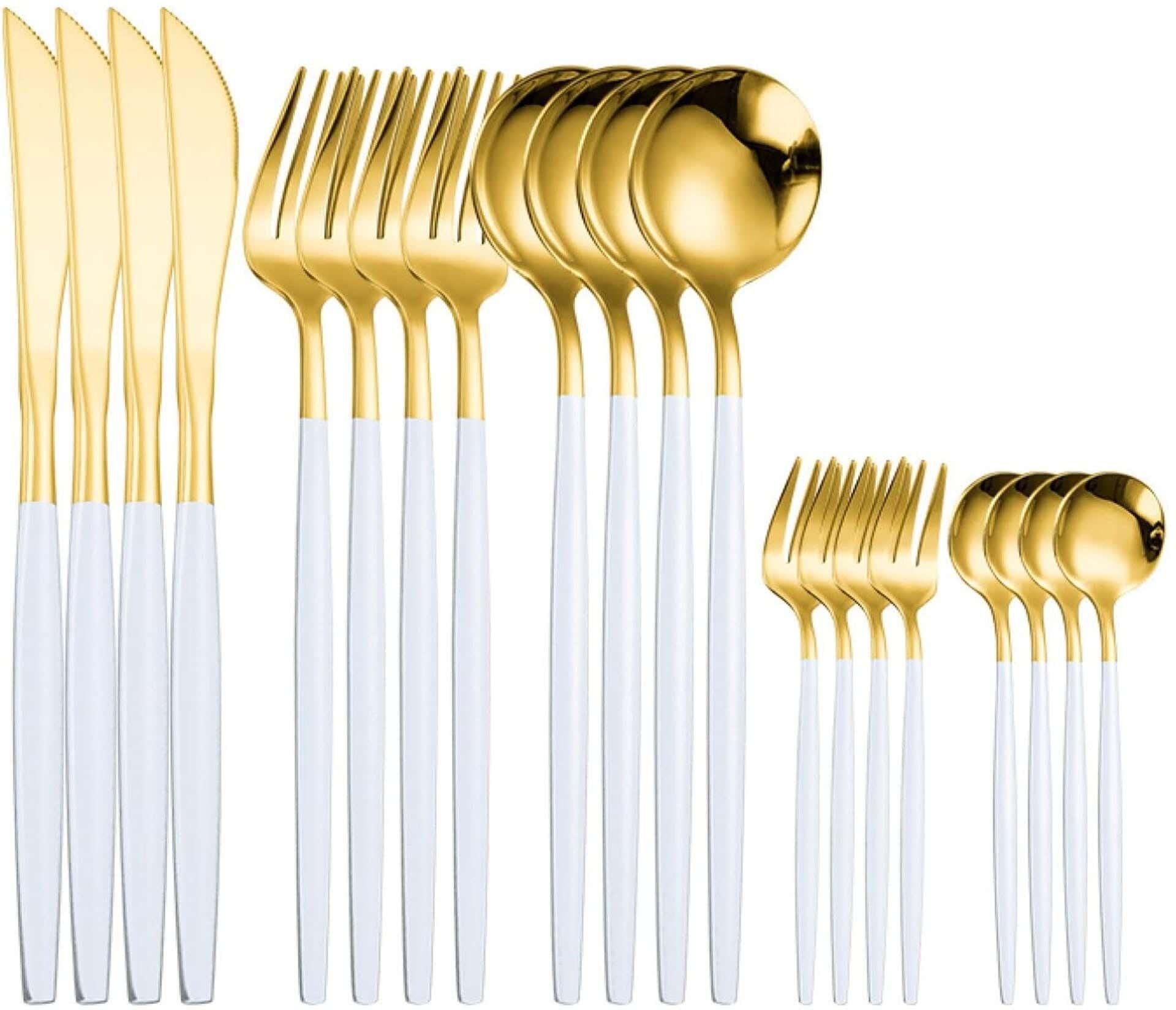 Get Stainless steel cutlery set, 30 pieces - White Gold with best offers | Raneen.com