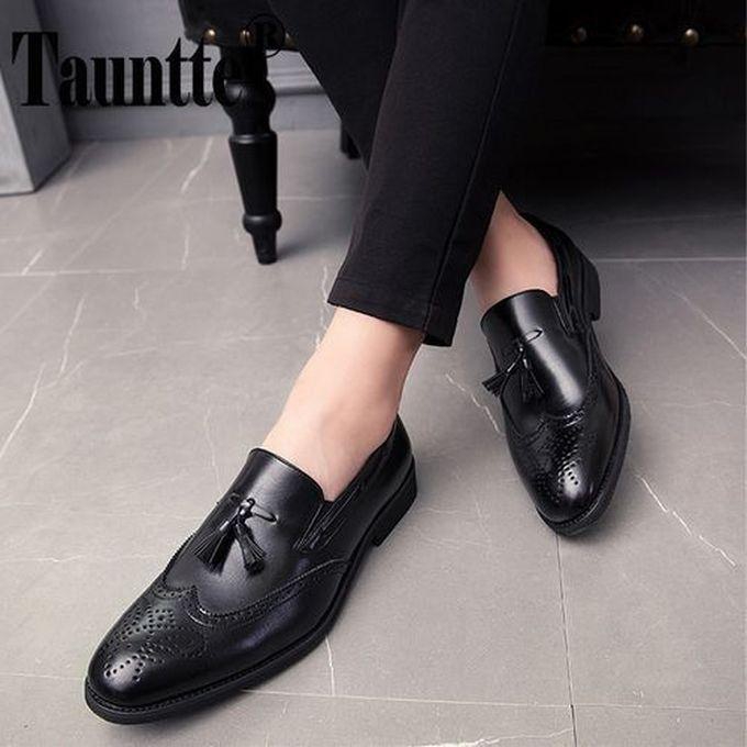 High Quality Men Genuine Leather Boats Tassel Loafers Formal Oxford Brogues Shoes (Black)