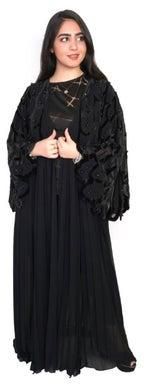 Geelato Chiffon Fabric With Velvet And Laser Work Abaya Black