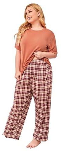 WOMEN'S SUMMER PAJAMA SET WITH Checkered PANTS (BIG SIZE)