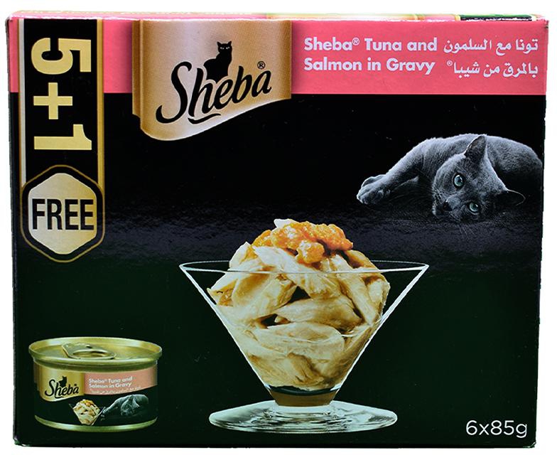 Sheba Flaked Tuna Topped with Salmon Cat Food - 85g - 5 + 1 Free
