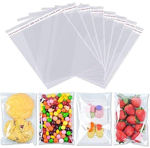 Clear Plastic Bags Sweet Bags, Resealable Bags, Plastic Clear Gift Bags, Small Self-Adhesive for Sealing Treat Wrap for Cookie, Candy, Soap, Valentine Chocolates (10 x 18 cm)100 Pcs Roll Bags.