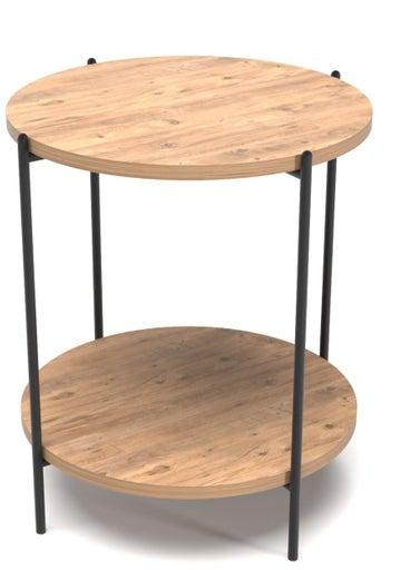 A Circular Serving And Side Table Suitable For Serving Coffee And Tea And Placing It Next To The Sofa Or Bed, Consisting Of 2 Wood Tops And a Metal Frame, Brown / Black