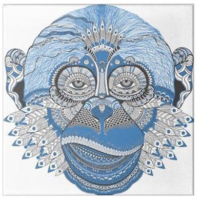 Monkey Drawing Abstract Wooden Art Hidden Frame Canvas Wall Painting Multicolour 30 x 30centimeter