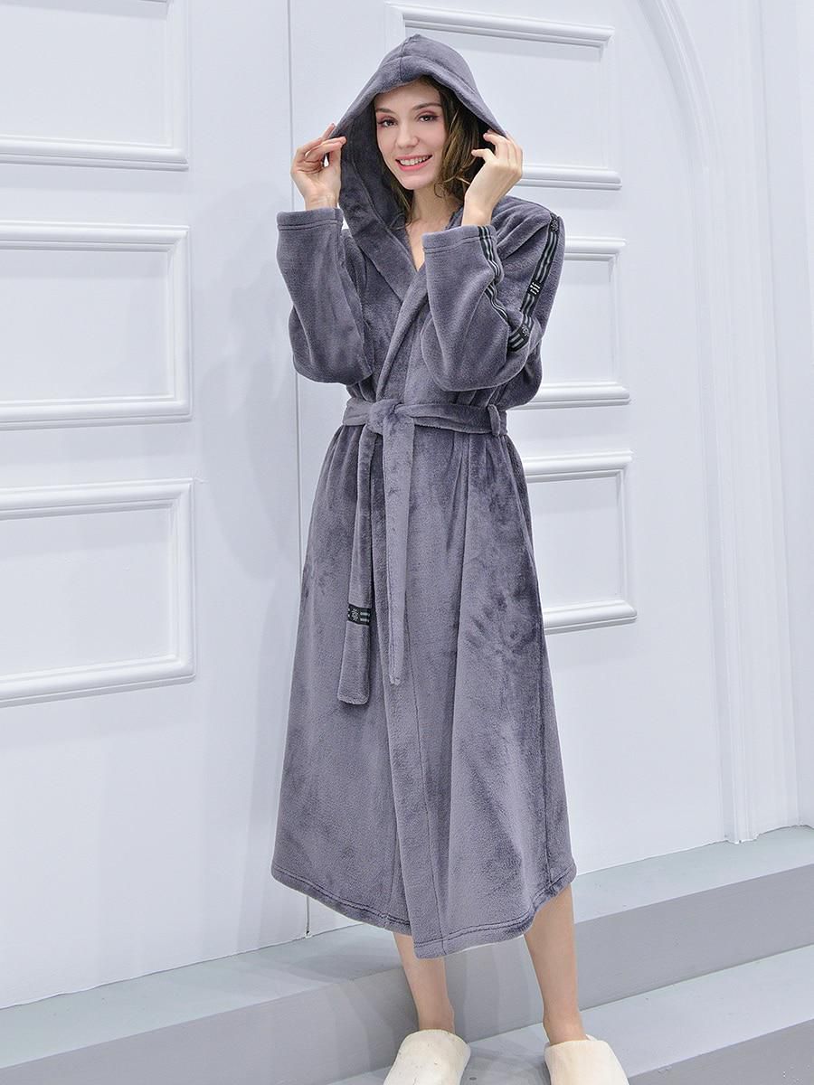 Women's Sleeping Robe Solid Color Hooded Long Sleeve Comfy Warm ...