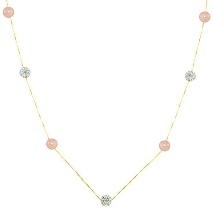 18 Karat Solid Yellow Gold With 5-6 mm Pearls And Crystal Balls Chain Necklace