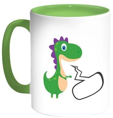 مج قهوة بطبعة على شكل ديناصور أبيض/أخضر