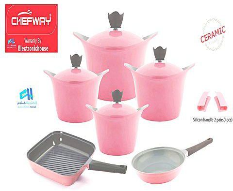 Generic Group Chef Wai Ceramic Cookware Set - 10 Pcs - Pink