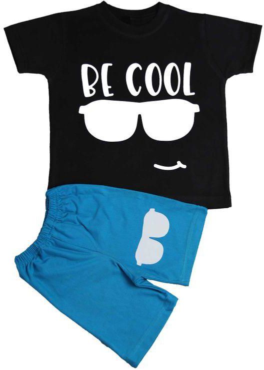 OneHand Boys Summer Cotton Pajama - Black & Turquoise