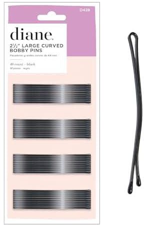 Diane Curved Hair Bobby Pins for Women – Bulk Pack of 40 Large 2.5” Bobby Pins - Black, Curved Flat Design with Ball Tips, D428