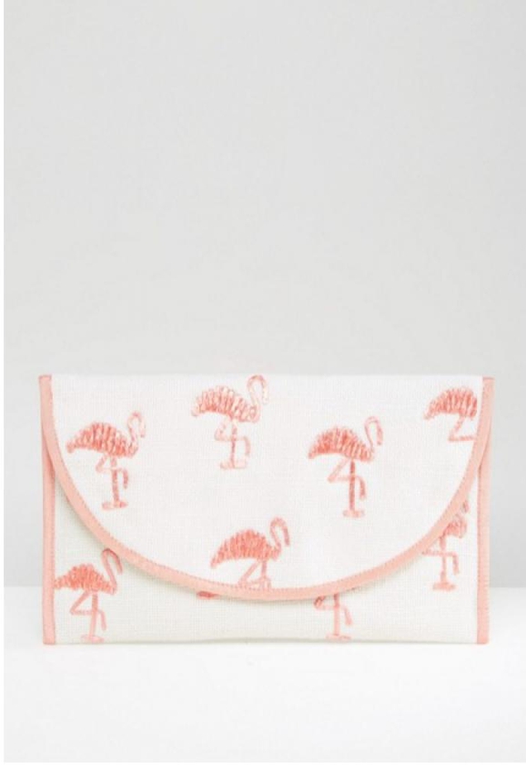 ASOS Beach Embroidered Flamingo Clutch Bag - Multi