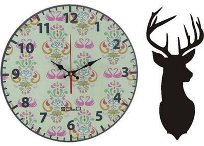 B84410 Wooden Round Analog Wall Clock With Deer Wooden Tableau Multicolour 40cm