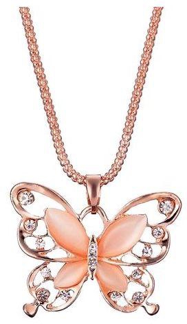 Eissely Women Lady Rose Gold Opal Butterfly Pendant Necklace Sweater Chain