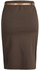 Fitted Bodycon Midi Skirt With Belt - Brown