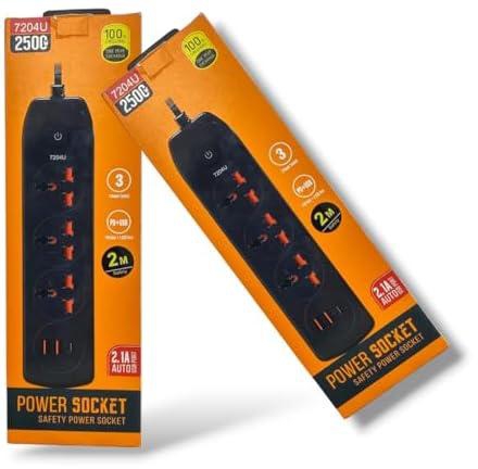 VITAL Electrical Extension Cord with USB slots | Power Extension | Extension Cable |Socket with 2m WIRE(3 Sockets, 2 USB, 1 TYPE-C) EZ-80056-7