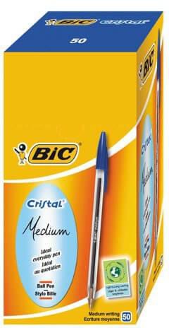 BiC Cristal Medium Ball Point Pen - 1.0mm, Box, Blue (Pack of 50)