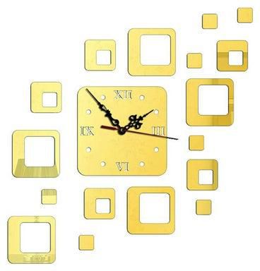 3D Mirror Themed Wall Clock Sticker Gold
