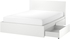MALM هيكل سرير، عالي مع 4 صناديق تخزين - أبيض/Lindbåden ‎180x200 سم‏