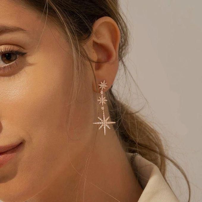 Artsy Triple Pole Star Drop Earrings - Rose Gold-Silver