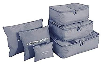 Grey 6 PCS Travel Storage Bags Set Clothes Tidy Packing Cubes Luggage Organizer Pouch Waterproof t High Quality Oxford Mesh Cloth Travel Bag Organizer