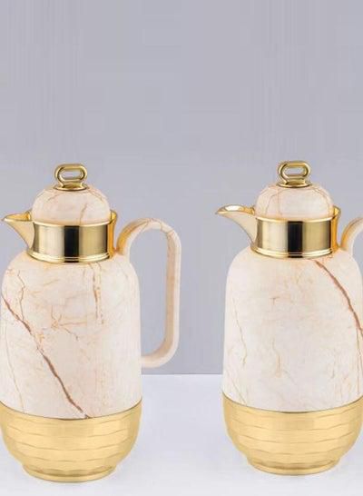 Thermos set, refrigerator, tea and coffee, of two pieces, beige marble golden, flasks 1000,700 ml
