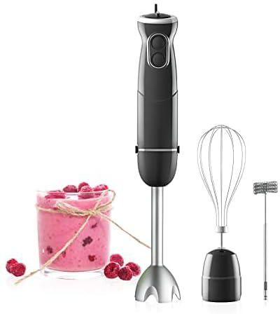 3 in 1 Hand Blender, 500W 6-Speed Immersion Stick Blender with Turbo Button, with Stainless Steel Whisk and Chopper, black