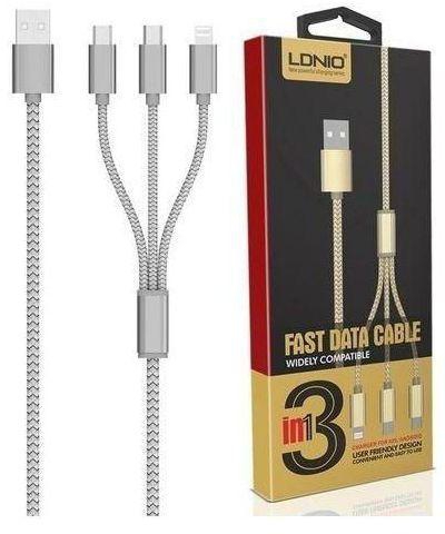 Ldnio LC85 - 2.4A - 2 Micro-USB + 1 Lightning Charge And Sync Cable 1.2 Meter