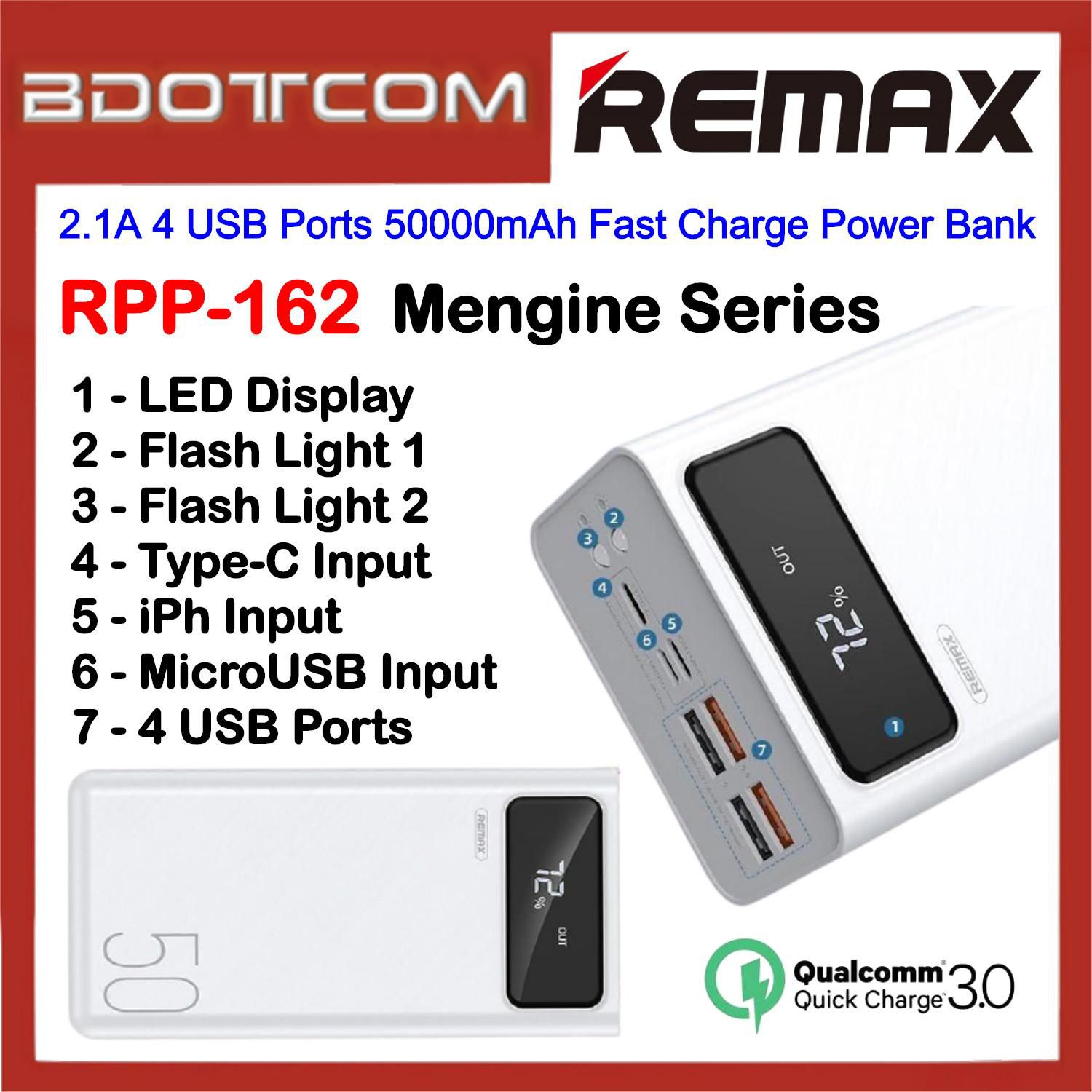 Remax RPP-162 Mengine Series 2.1A 4 USB Ports + 3 Inputs 50000mAh Power Bank