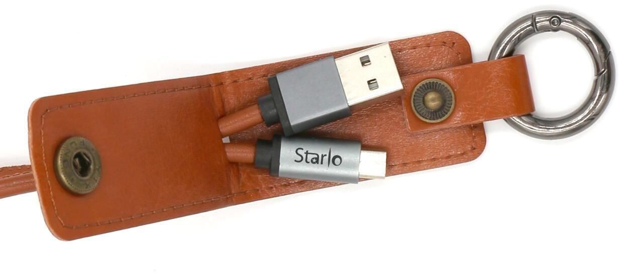 Starlo PU Leather Keychain Micro USB Lightning Data Cable (Brown)