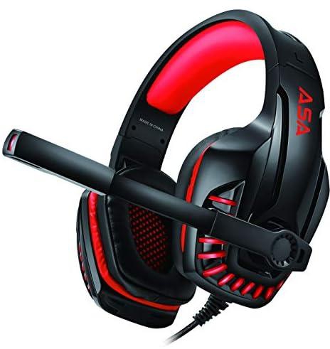 ASA Gaming Headset for PC, Laptop, PS4, PS5, Xbox One, Nintendo Switch with Detachable Noise Cancelling Microphone Cable, 3.5mm Jack, Bass Surround, Wired, Over-Ear (GOLD RED)
