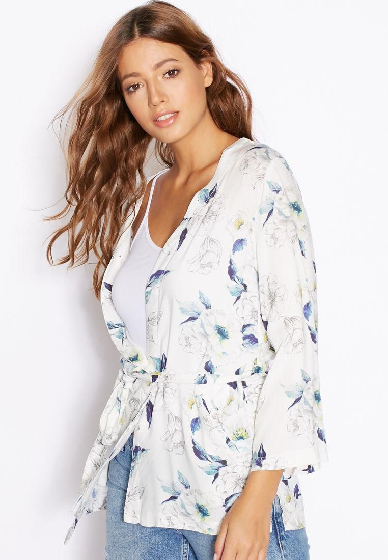 Floral Printed Belted Kimono
