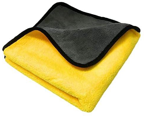 Double Face Car Drying Towel, Free Microfiber Cleaning Cloth, Premium Professional Soft Microfiber Towel, Super Absorbent Detailing Towel for Car/Windows/Screen/Kitchen - Yellow * Grey