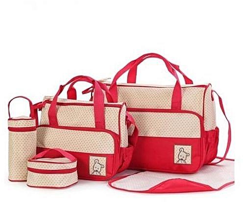 Generic 5 pc Shoulder Diaper Bag/Nappy Bag - Beige & Red
