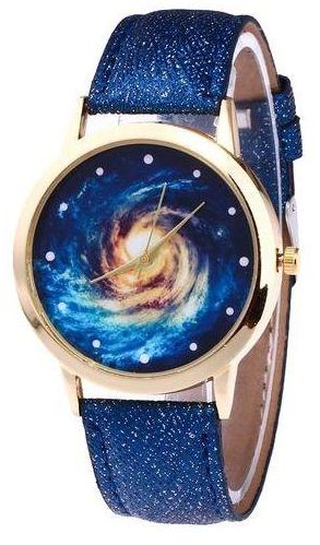 Liplasting Fashion Woman Galaxy Blue Vortex Dress Watch Casual PU Leather Quartz Wristwatches Ladies Vintage Bracelet Famale Clock - Dark Blue