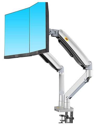 Dual LCD Monitor Standing Desk Mount For 27 inch Monitors Sliver