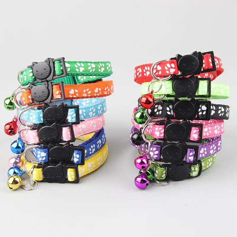 Cat Collar Colorful Cartoon Print Cats Puppy Collar with Bells Adjustable Nylon Buckle Collars Pets Dogs Neck Cat Accessories