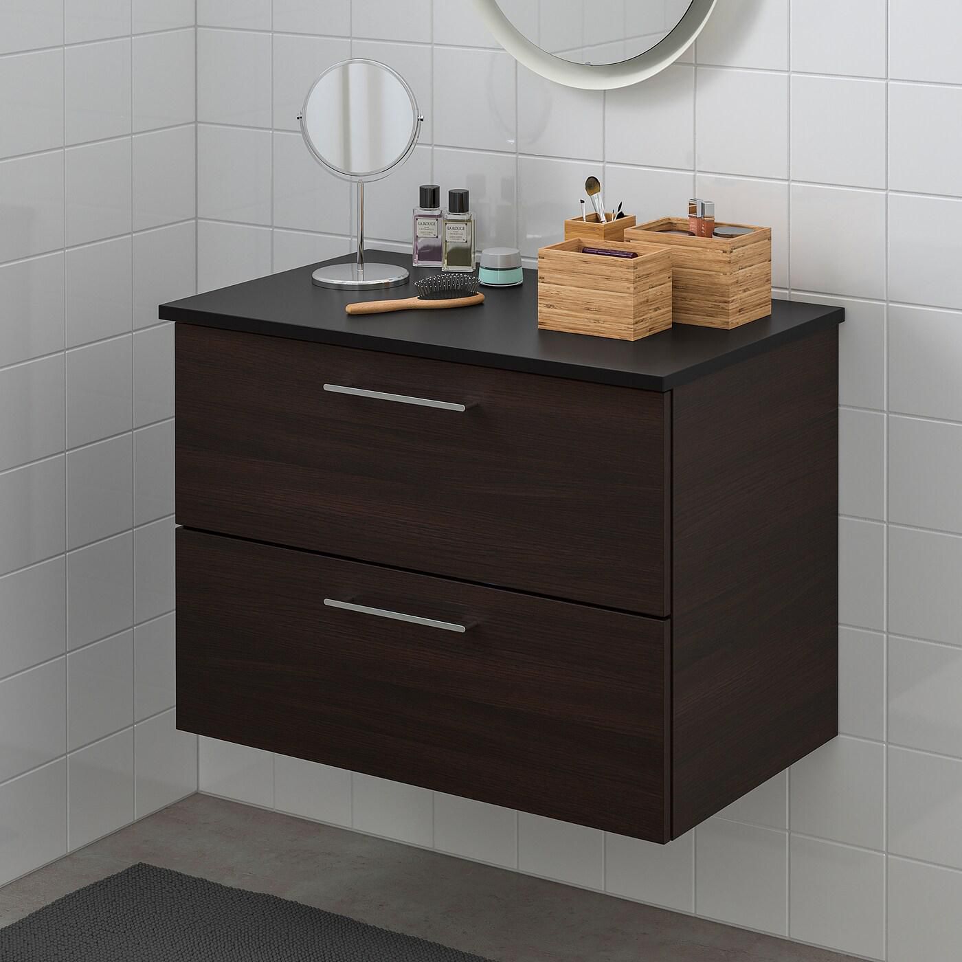 GODMORGON / TOLKEN Wash-stand with 2 drawers, black-brown, anthracite, 82x49x60 cm