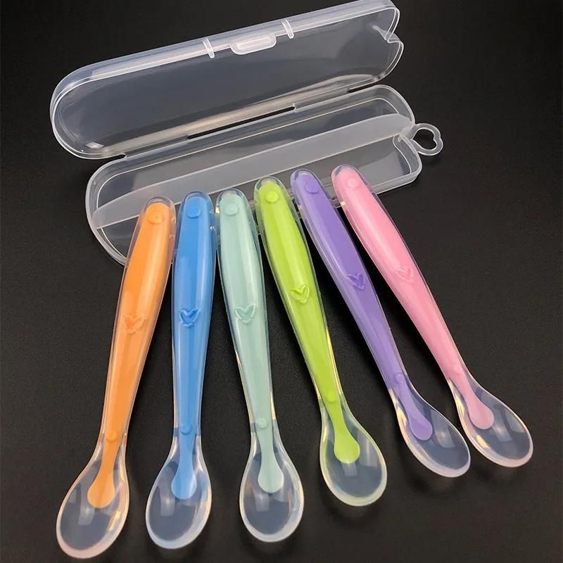New Baby Soft Silicone Spoon Candy Color Temperature Sensing Spoon Children Food Baby Feeding Tools Baby Spoon