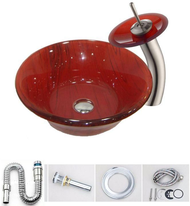 San George Design Glass Wash Basin With Mixer Cold & Hot Red